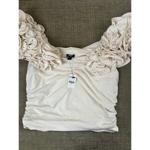 Y2K NWT Express Body Contour  Top Ivory Cream Floral  Size L Feminine Romantic